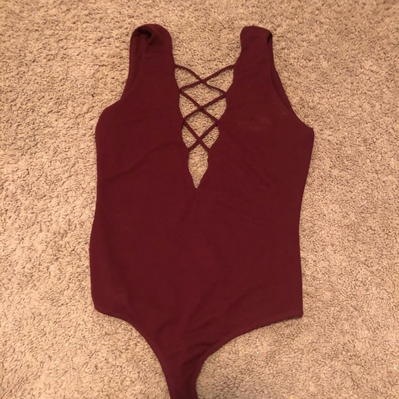 Maroon Bodysuit with Cross-strap Front - Picture 2 of 2